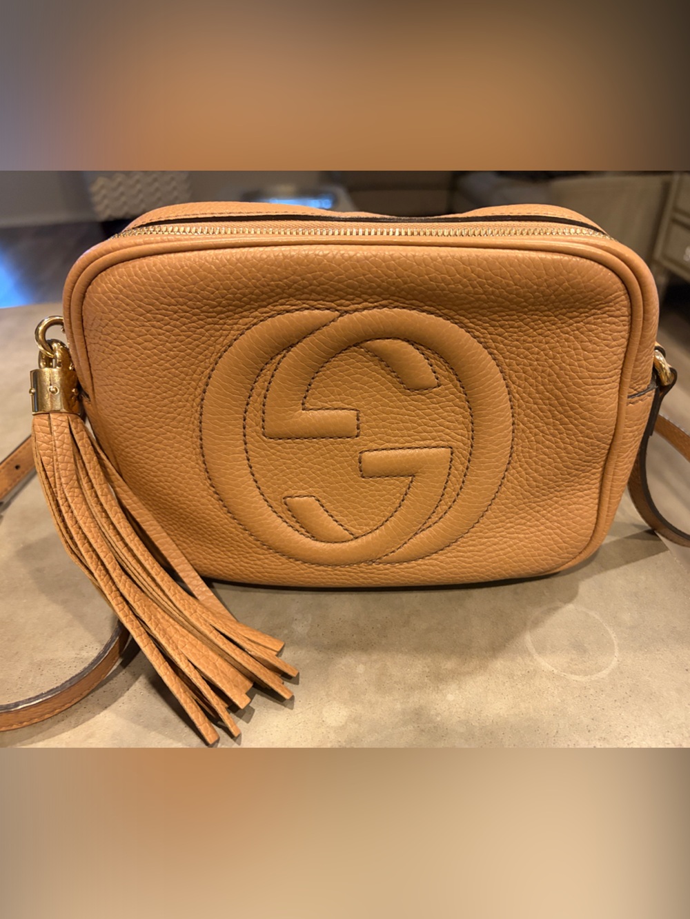 Gucci Tan Pebbled Leather Soho Disco Crossbody with Tassel - Picture 1 of 7